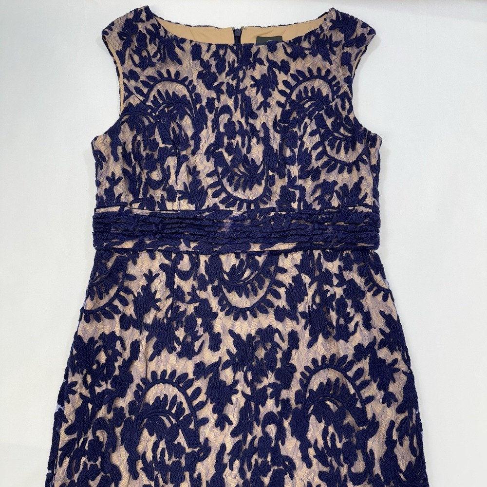 Adrianna Papell Dress Womens 12 Navy Blue Lace Overlay Wedding Cocktail Party - Picture 9 of 16